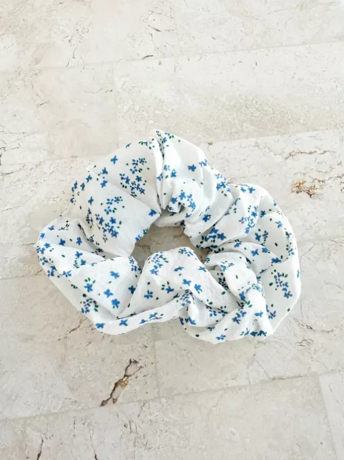Golden Tribe Hair>Ditsy Blue Floral Scrunchie