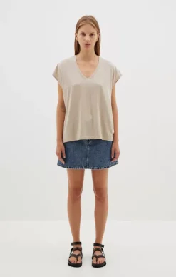 Bassike Tops>Fine Bind Scoop Neck Tank - Dune