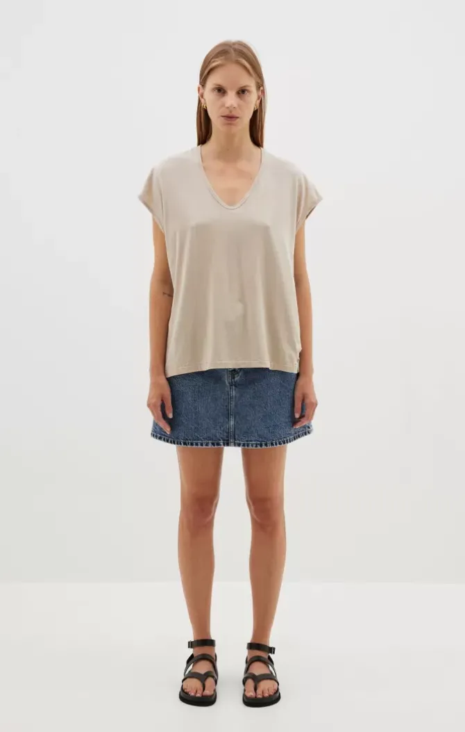 Bassike Tops>Fine Bind Scoop Neck Tank - Dune