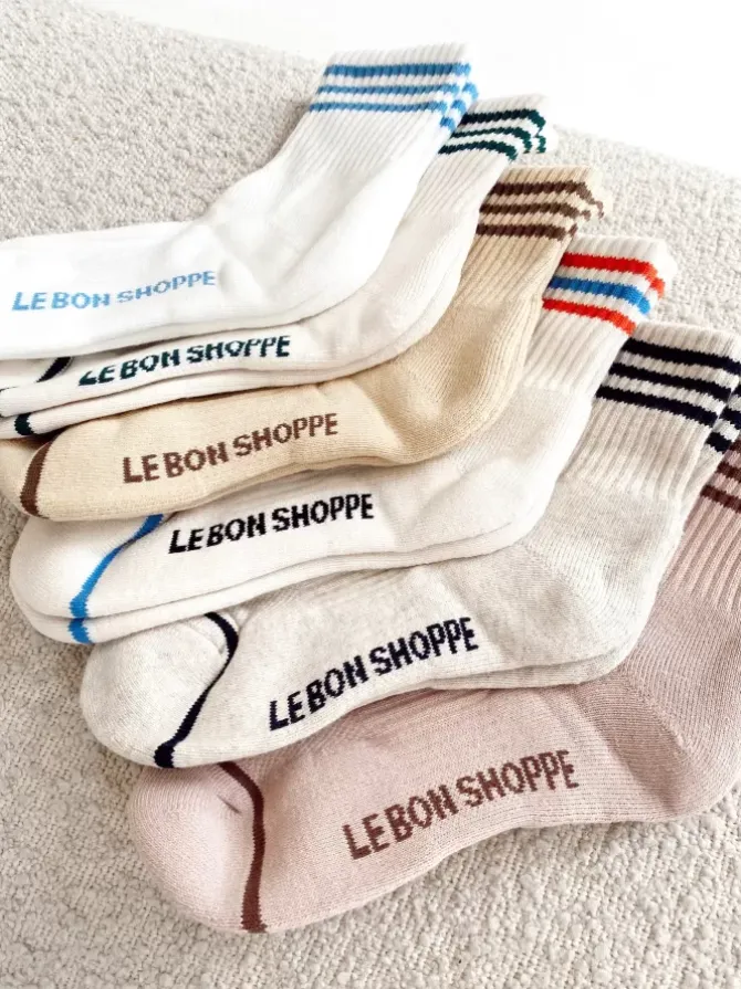 Le Bon Shoppe Socks>Girlfriend Socks - Oatmeal Stripe