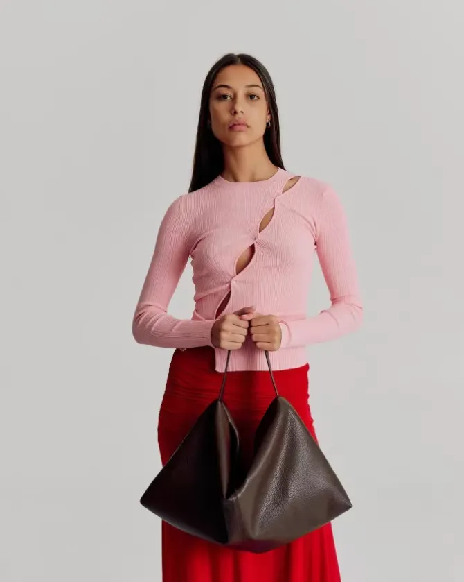 Brie Leon Handbags>Harlow Slouch Mono Tote Bag - Choc Nappa