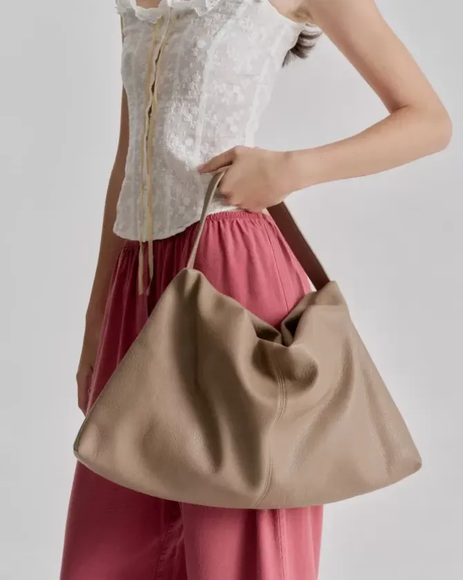 Brie Leon Handbags>Harlow Slouch Tote Bag - Stone Nappa