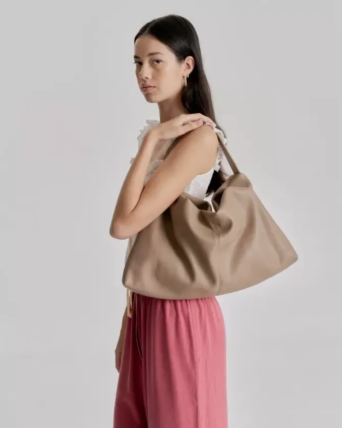 Brie Leon Handbags>Harlow Slouch Tote Bag - Stone Nappa