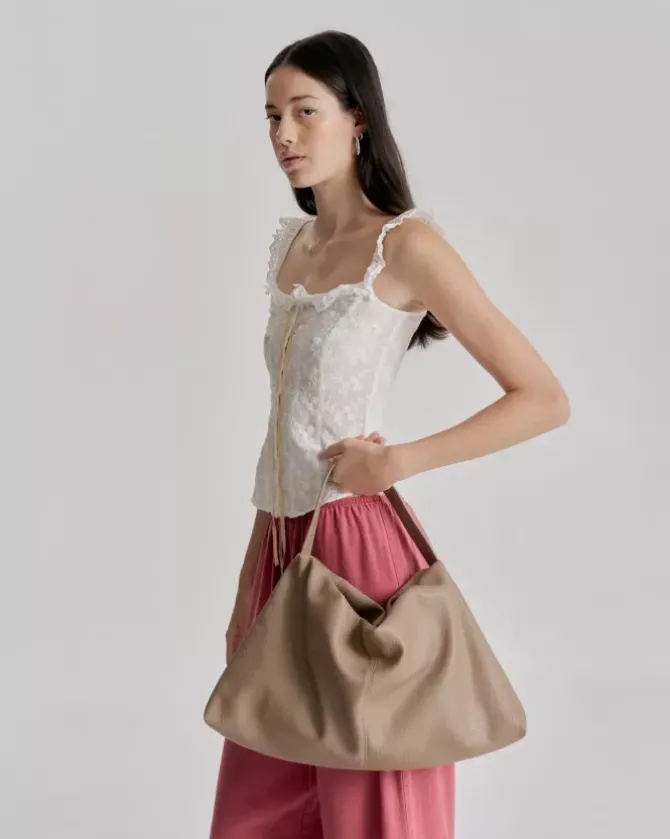 Brie Leon Handbags>Harlow Slouch Tote Bag - Stone Nappa