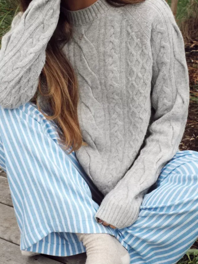 BLVD. the label Knits>Murphy Merino Cable Knit - Grey Marle