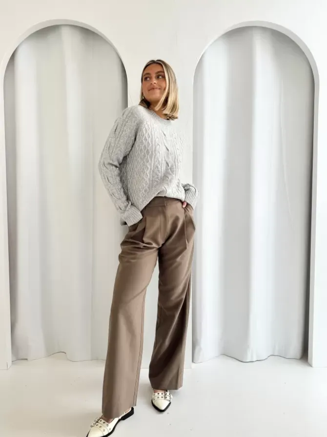 BLVD. the label Knits>Murphy Merino Cable Knit - Grey Marle