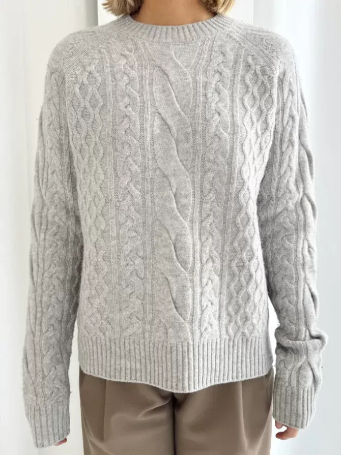 BLVD. the label Knits>Murphy Merino Cable Knit - Grey Marle