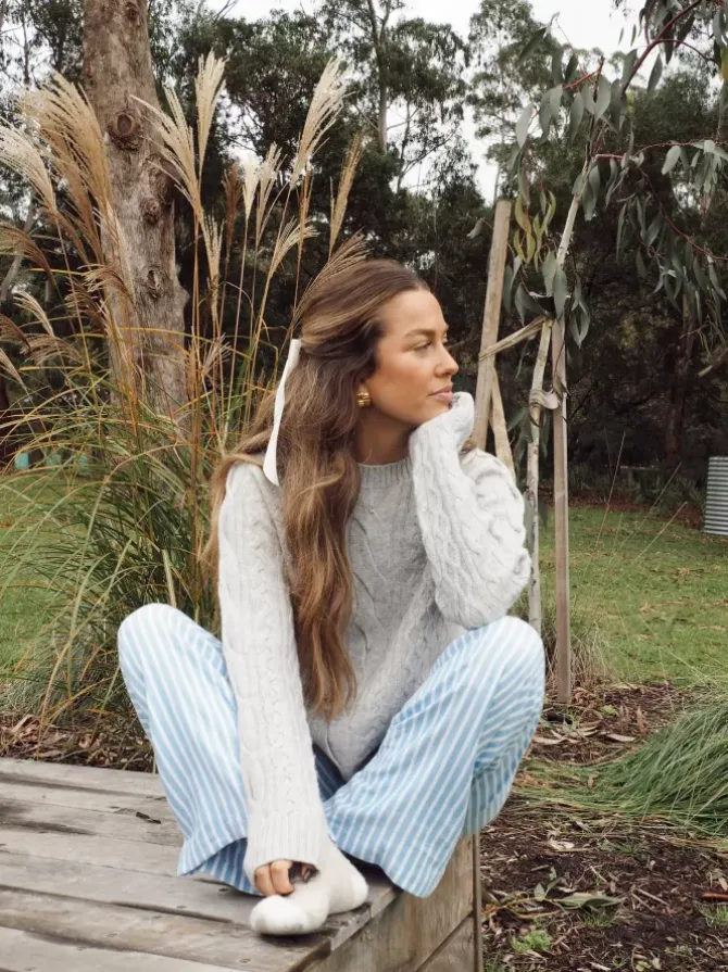 BLVD. the label Knits>Murphy Merino Cable Knit - Grey Marle