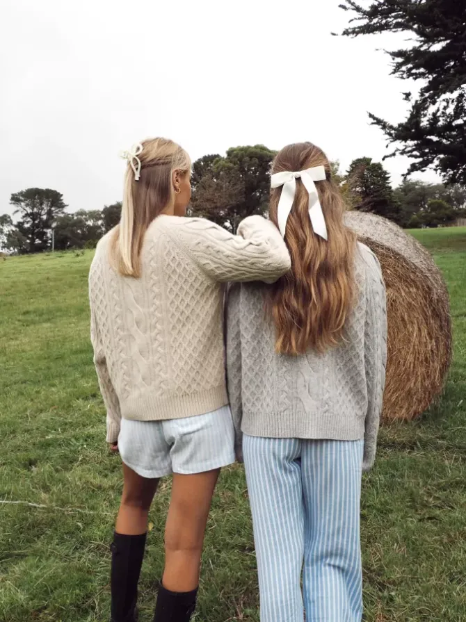 BLVD. the label Knits>Murphy Merino Cable Knit - Grey Marle