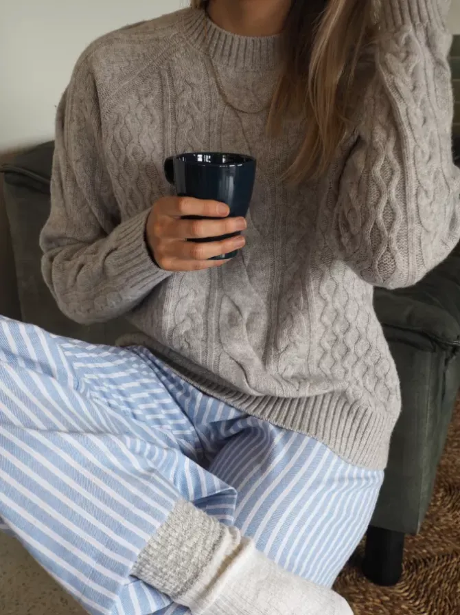 BLVD. the label Knits>Murphy Merino Cable Knit - Grey Marle