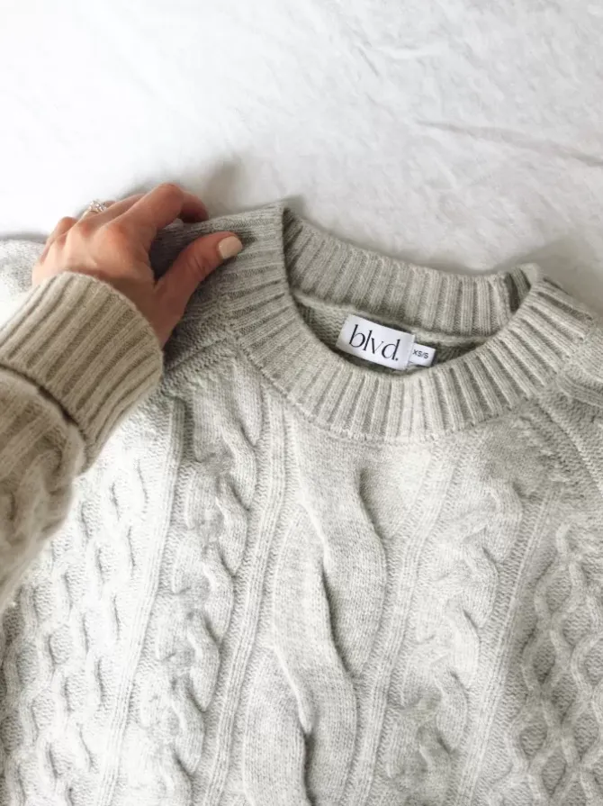 BLVD. the label Knits>Murphy Merino Cable Knit - Grey Marle