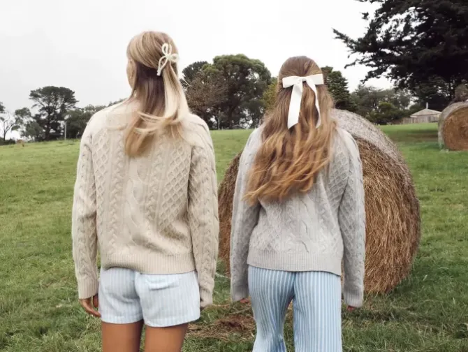 BLVD. the label Knits>Murphy Merino Cable Knit - Grey Marle