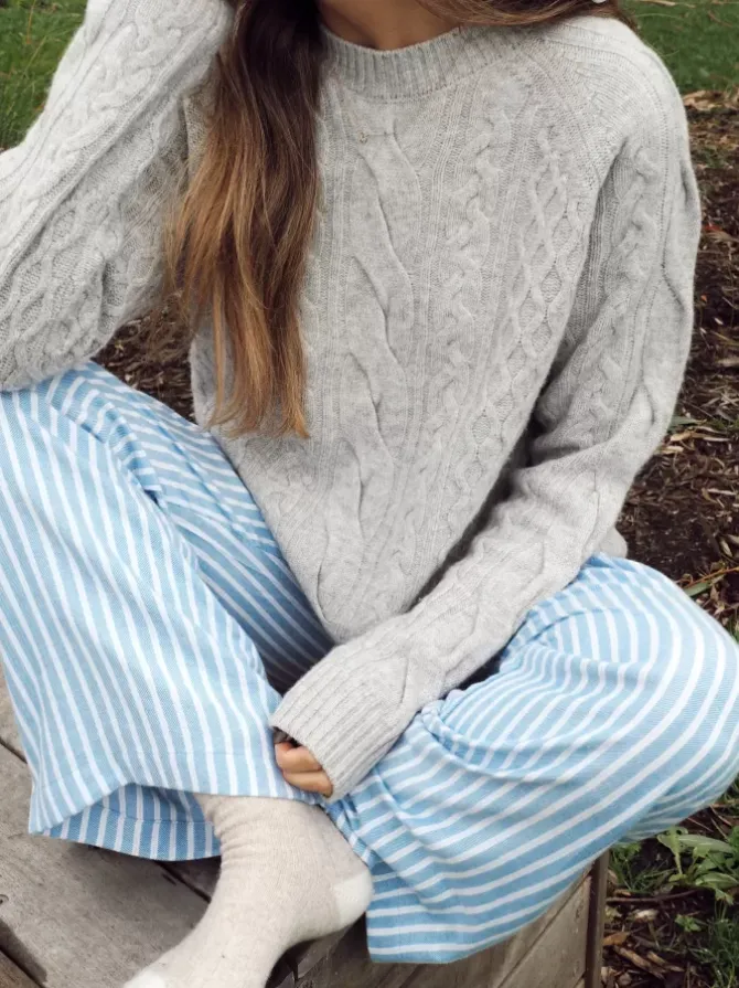 BLVD. the label Knits>Murphy Merino Cable Knit - Grey Marle