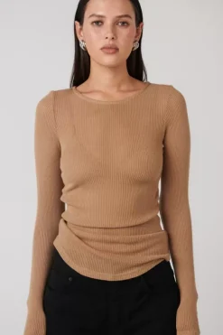 Bayse Brand Tops>Myles Crew Neck Top - Latte