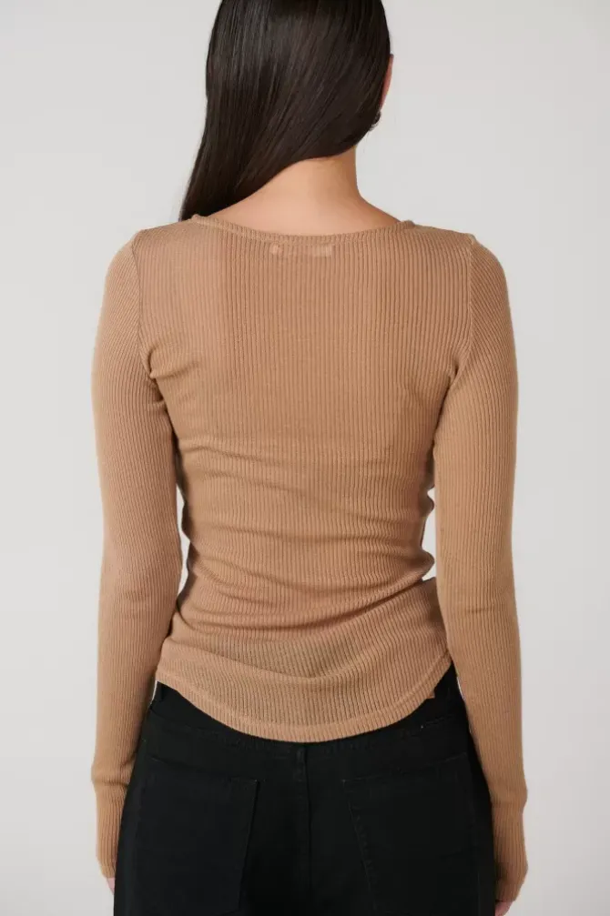 Bayse Brand Tops>Myles Crew Neck Top - Latte