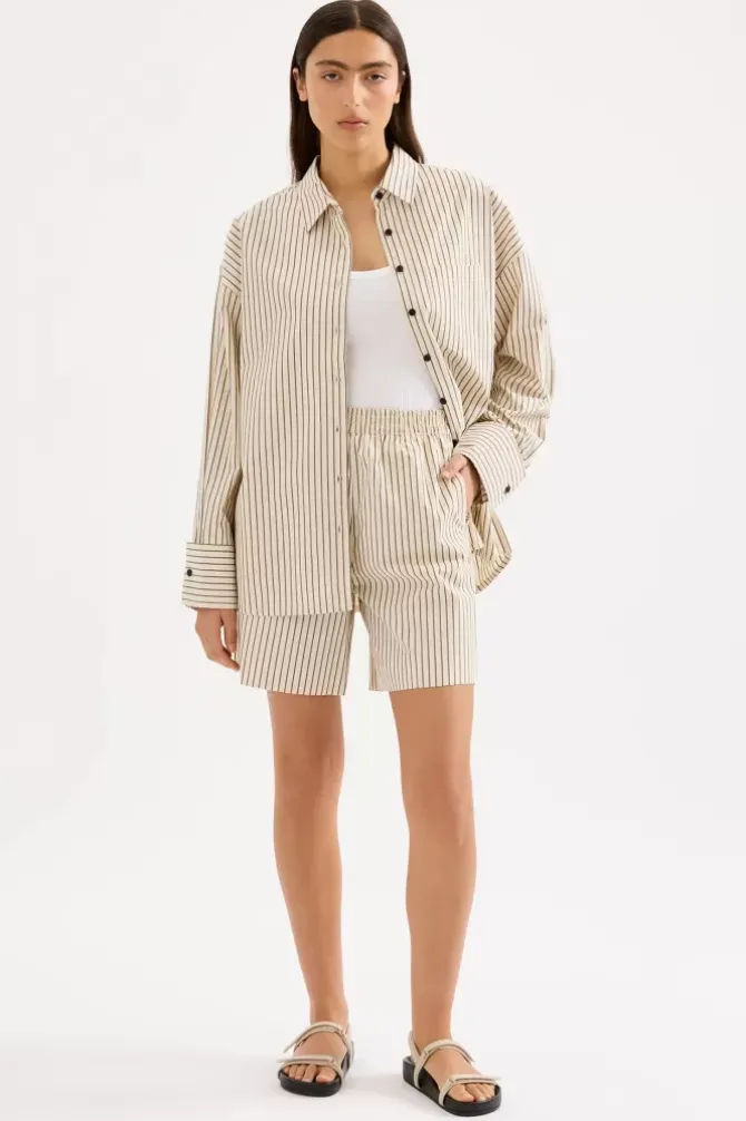 Nude Lucy Shirts>Organic Poplin Shirt - Black Stripe