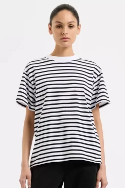 Nude Lucy Tops>Organic Stripe Boyfriend Tee - Black Stripe