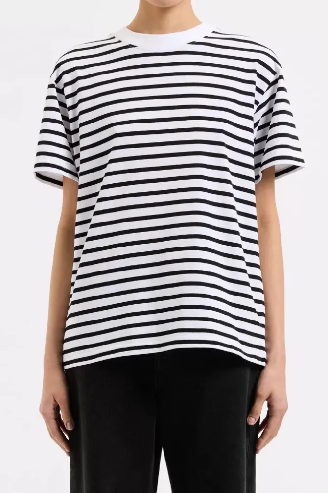 Nude Lucy Tops>Organic Stripe Boyfriend Tee - Black Stripe