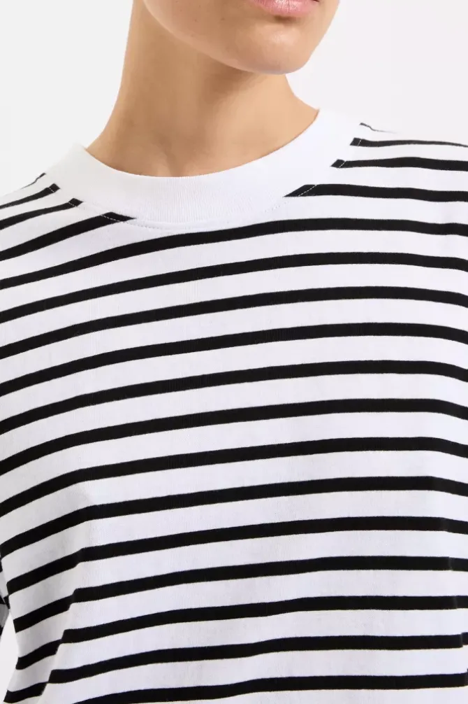 Nude Lucy Tops>Organic Stripe Boyfriend Tee - Black Stripe