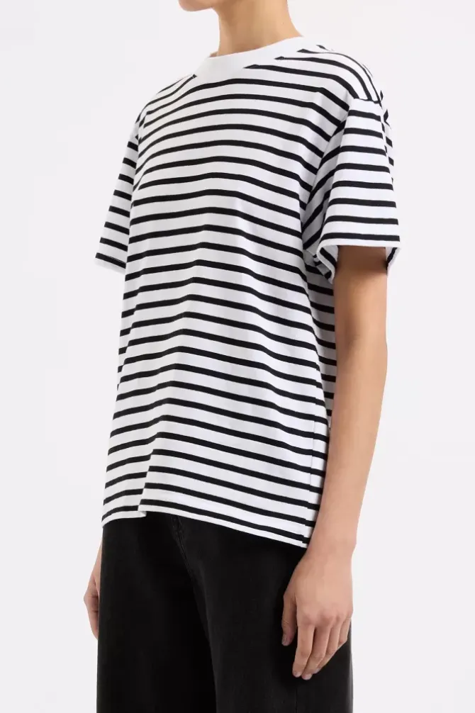 Nude Lucy Tops>Organic Stripe Boyfriend Tee - Black Stripe