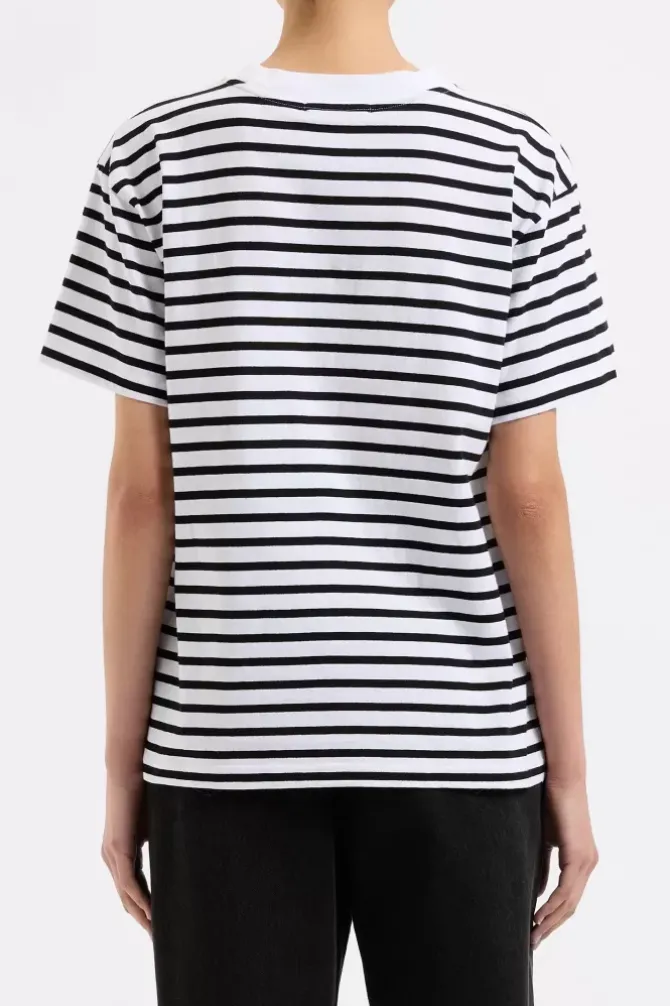 Nude Lucy Tops>Organic Stripe Boyfriend Tee - Black Stripe