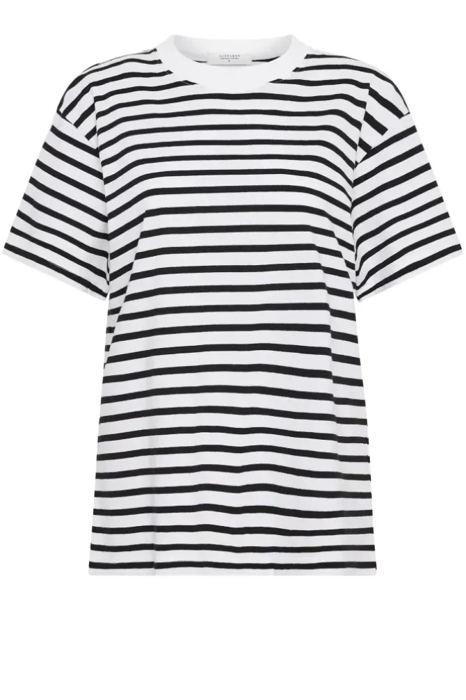 Nude Lucy Tops>Organic Stripe Boyfriend Tee - Black Stripe