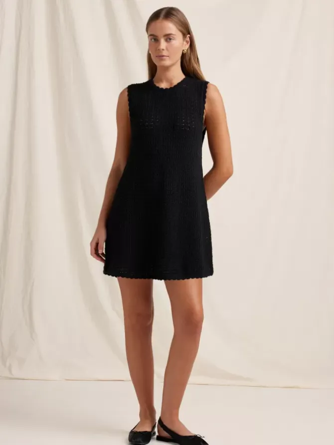 Peony Swimwear Dresses>Pointelle Shift Mini Dress - Noir