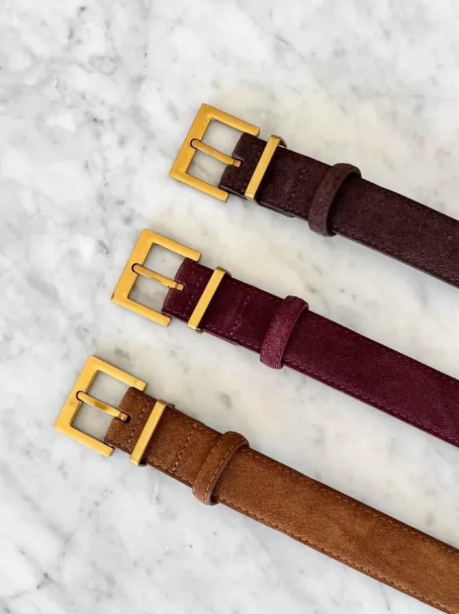BLVD. the label Belts>Regular Suede Belt - Burgundy