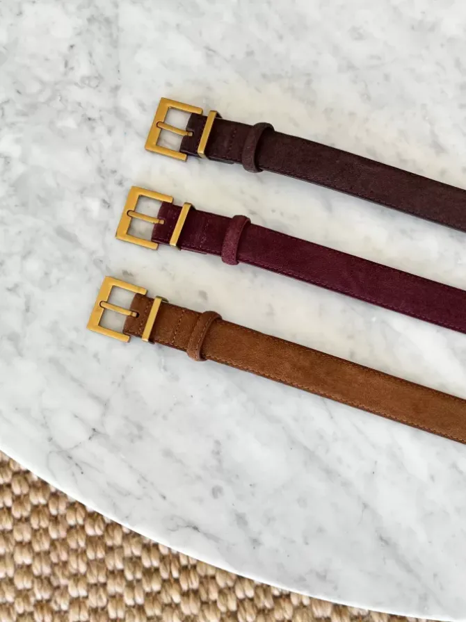 BLVD. the label Belts>Regular Suede Belt - Burgundy