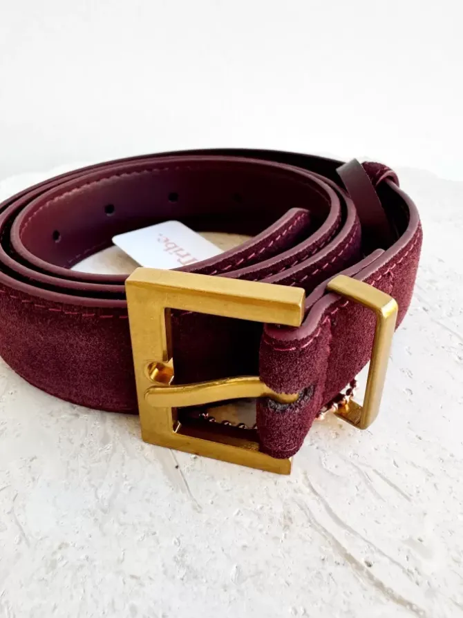 BLVD. the label Belts>Regular Suede Belt - Burgundy