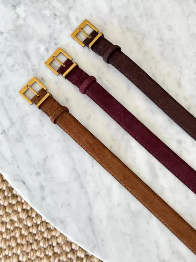 BLVD. the label Belts>Regular Suede Belt - Burgundy