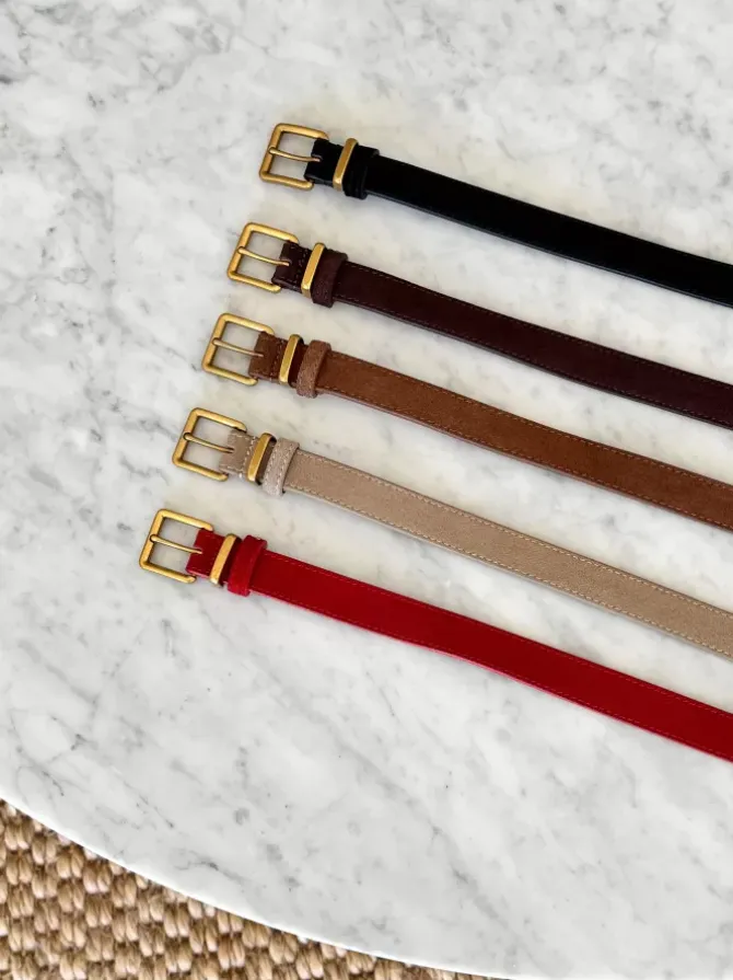 BLVD. the label Belts>Slim Suede Belt - Camel
