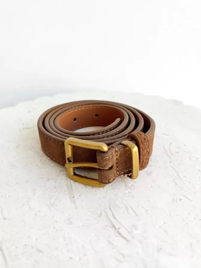 BLVD. the label Belts>Slim Suede Belt - Camel