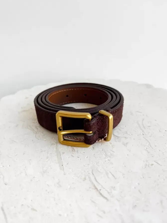 BLVD. the label Belts>Slim Suede Belt - Chocolate
