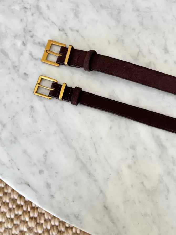 BLVD. the label Belts>Slim Suede Belt - Chocolate