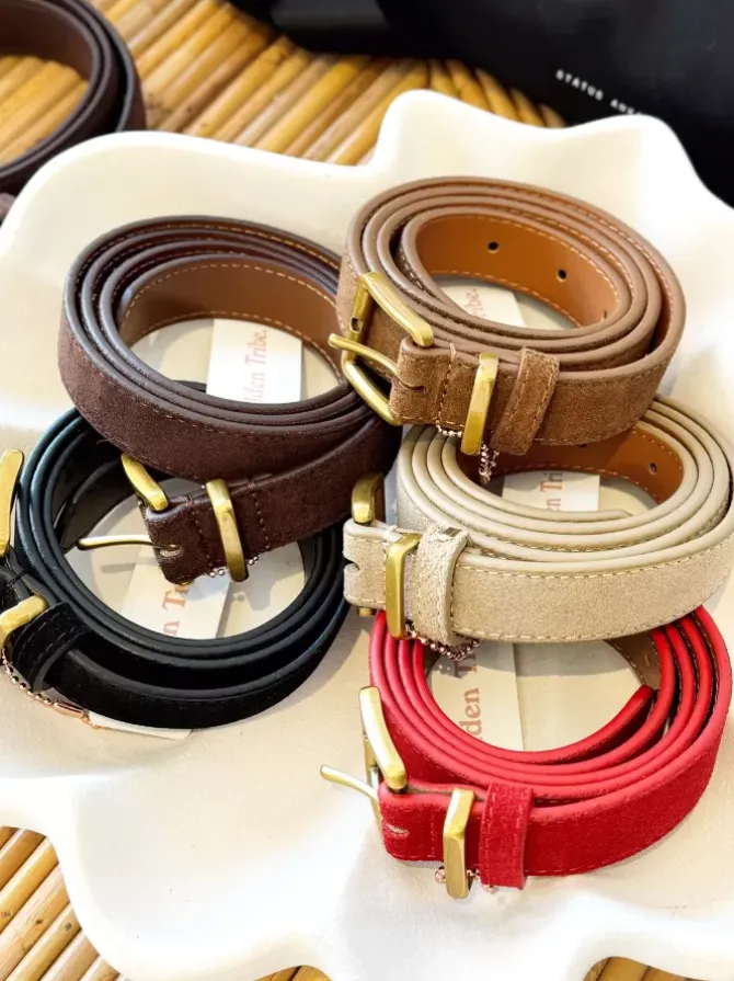 BLVD. the label Belts>Slim Suede Belt - Chocolate