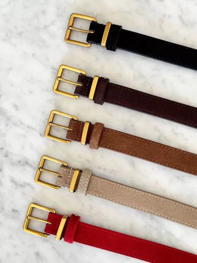 BLVD. the label Belts>Slim Suede Belt - Chocolate
