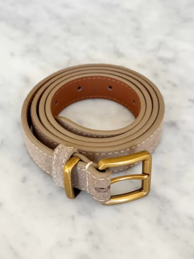 BLVD. the label Belts>Slim Suede Belt - Taupe