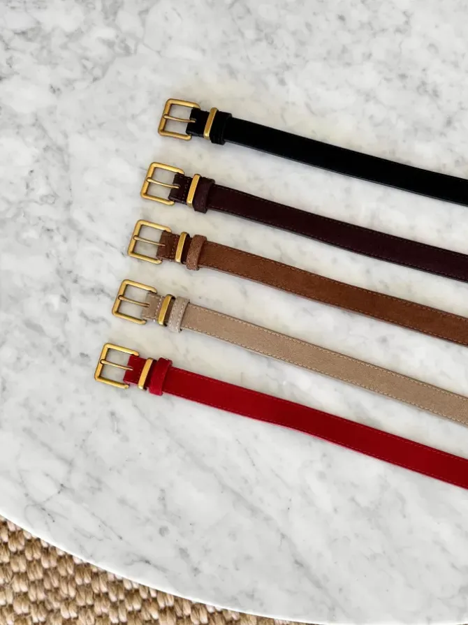 BLVD. the label Belts>Slim Suede Belt - Taupe