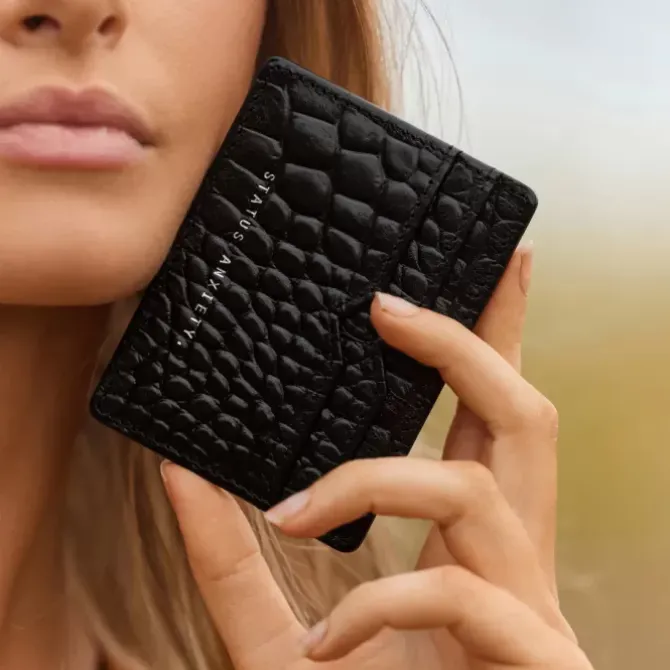Status Anxiety Wallets>Together For Now - Black Croc Emboss