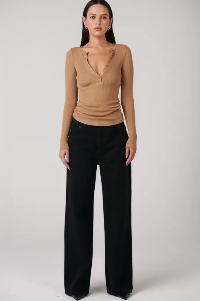 Bayse Brand Tops>Xavier Button Top - Latte